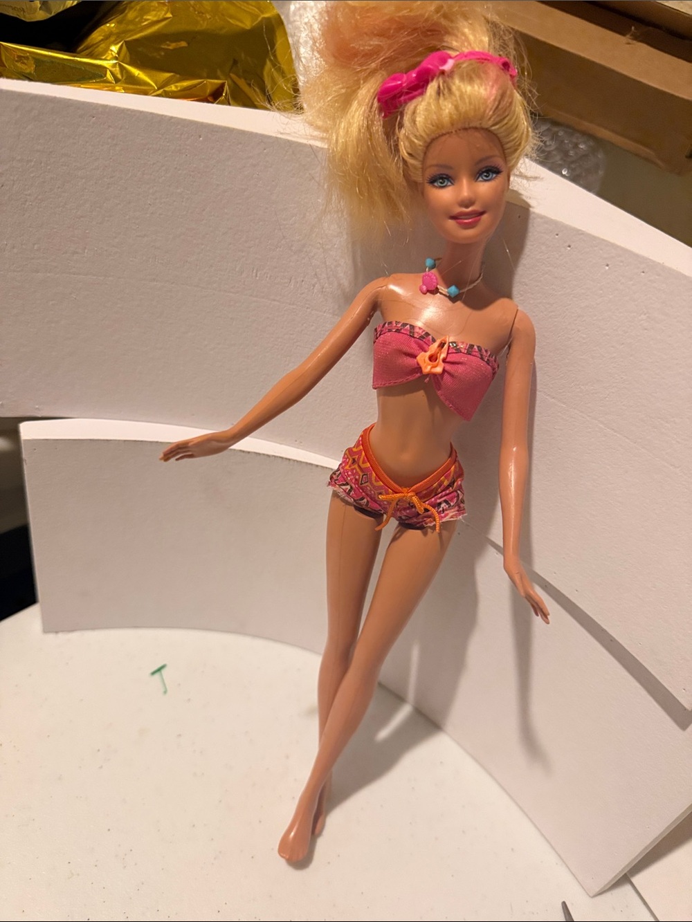 Mattel Doll in Sparkle Pink Top with Ribbon Accent